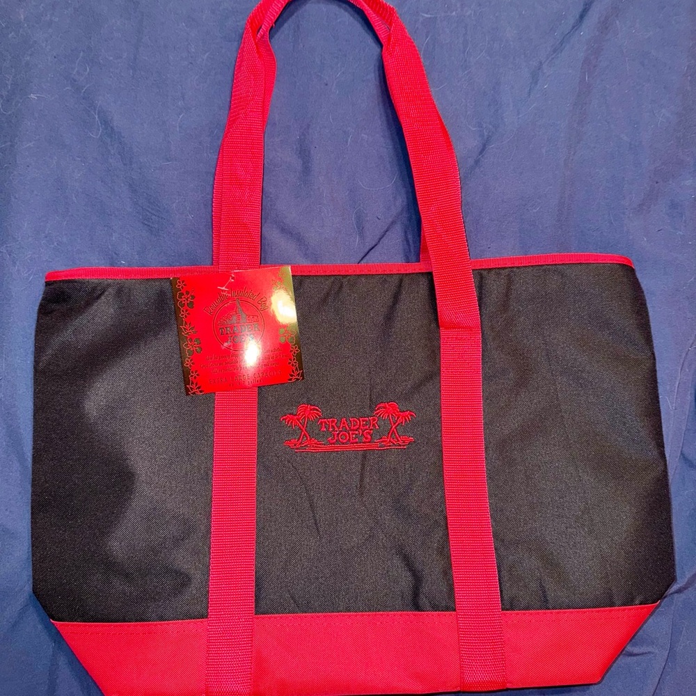 Trader Joe's Black and Red Insulated Tote Bag • NWT